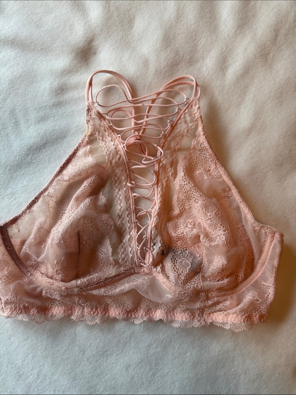 Victoria's Secret Lace-Up High Neck Bralette in Light Pink